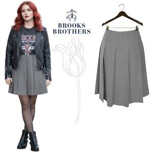 Brooks Brothers Box Pleated Herringbone Wool Blend Skirt